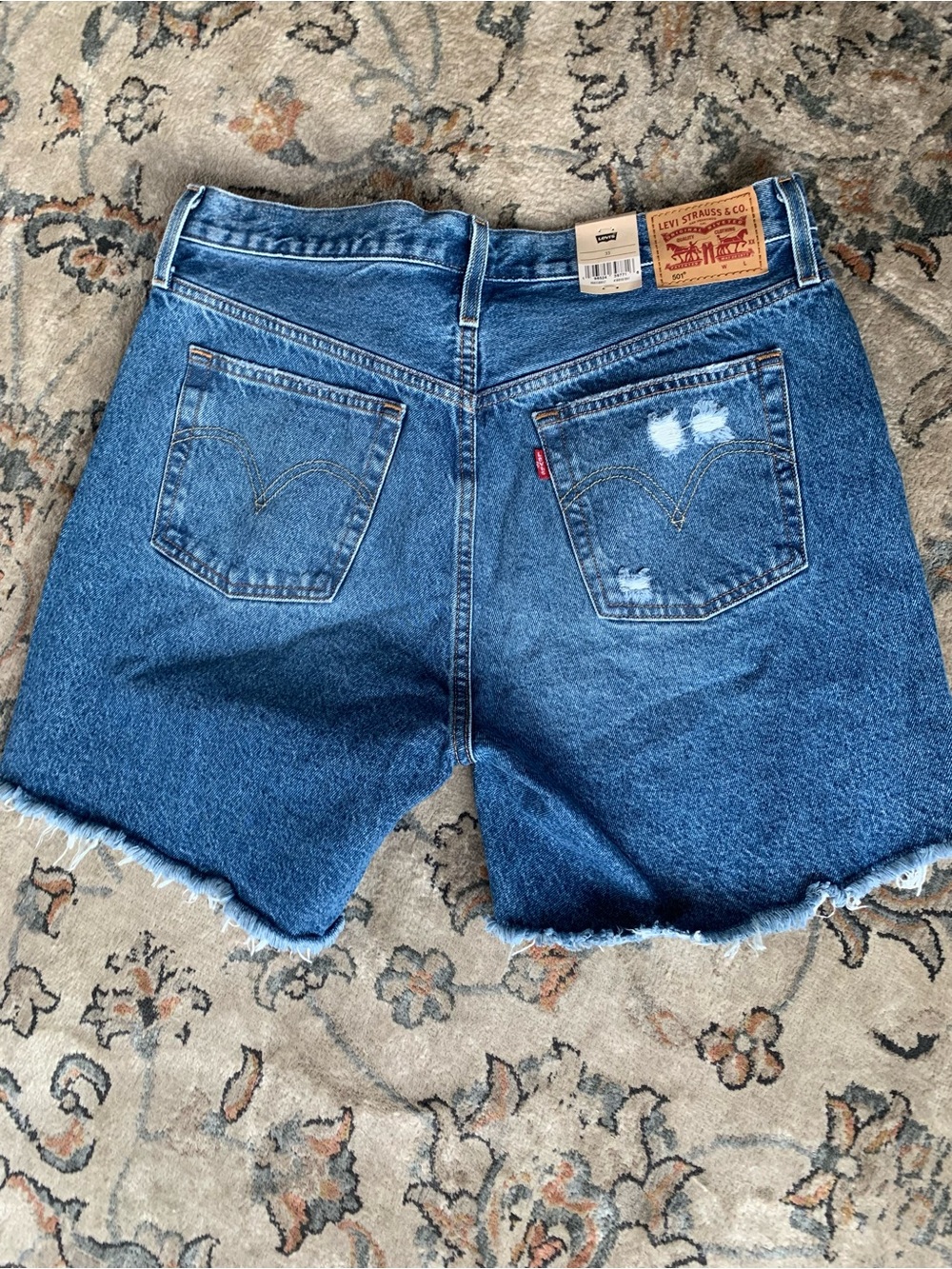 Levi's Blue 501 Distressed Denim Shorts